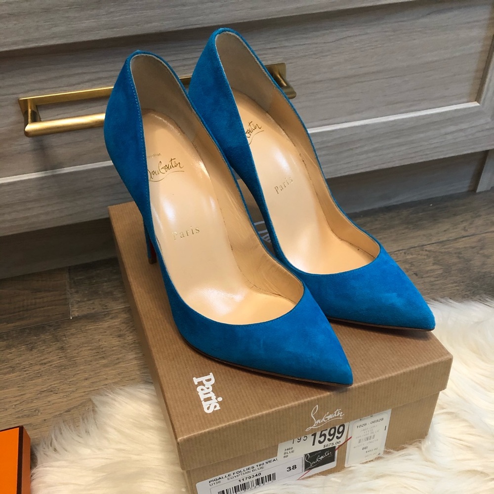 Christian Louboutin Blue Suede Heels